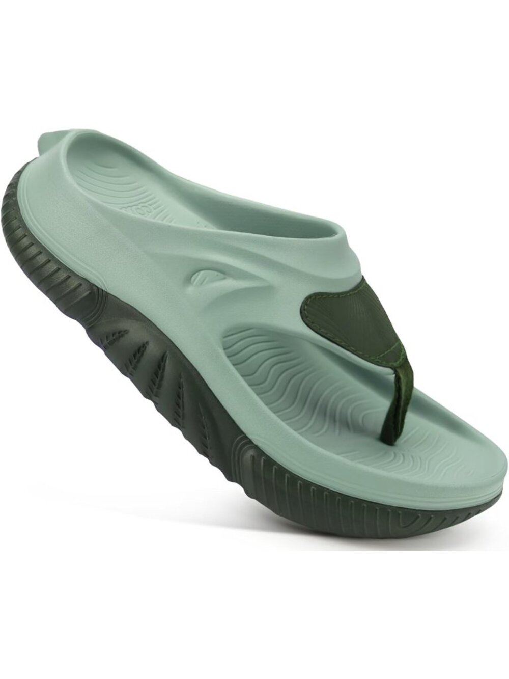 Men's Light Green Orthopedic Footbed Flip Flops Fabric Toe Post Beach Sandals